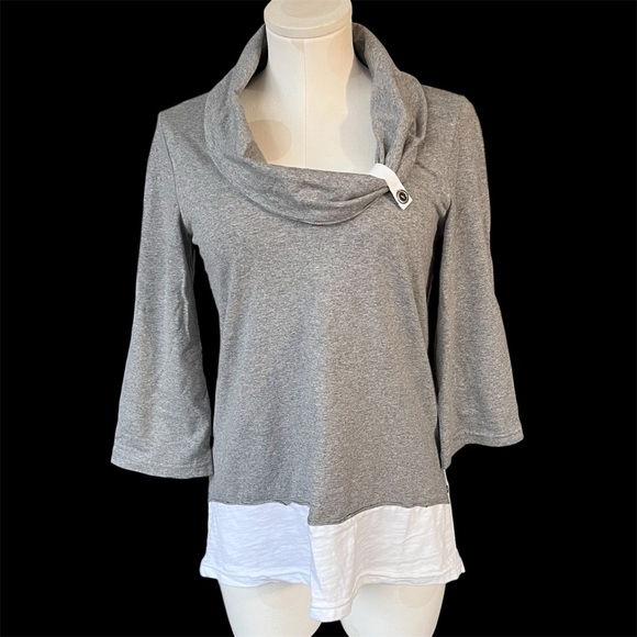 Neon Buddha Gray White Knit Tunic Cowl Neck Roll Tab Sleeves Tunic Xsmall - Picture 1 of 9
